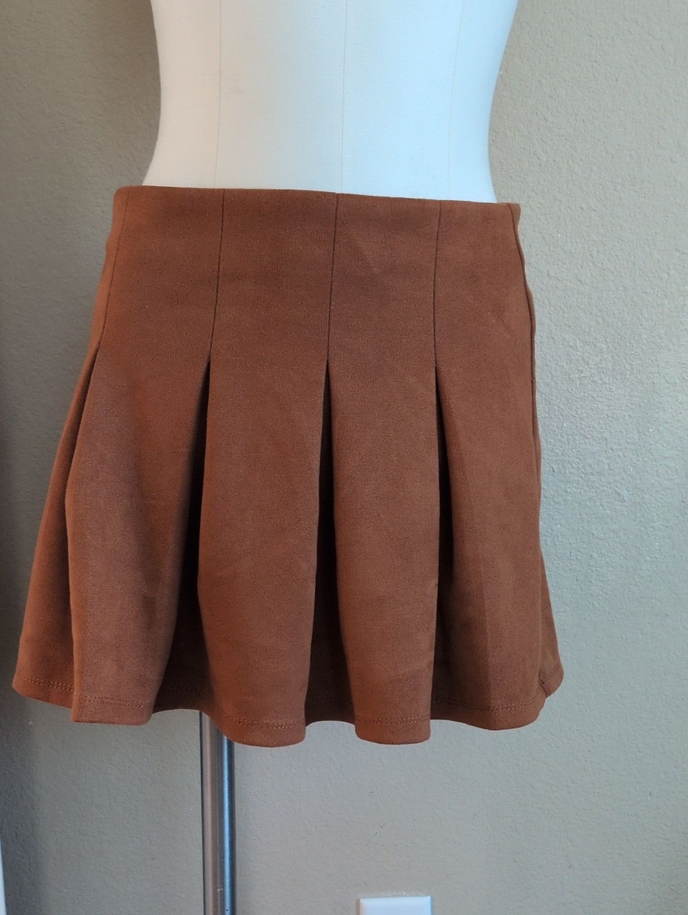 Shinestar Brown Suede-Look Pleated Skater Skirt